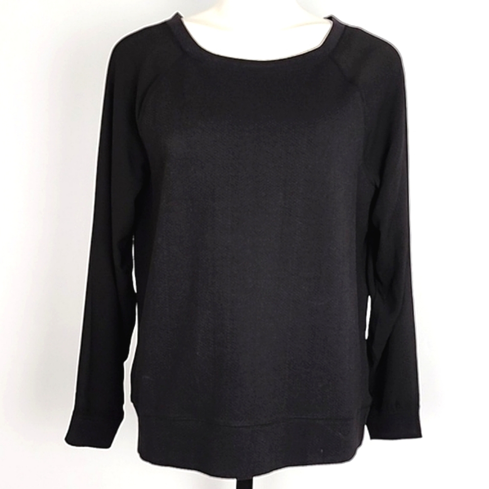 Lord & Taylor 424 Fifth Women's Black Long Crepe Sleeves Crew Neck Top Waffle L